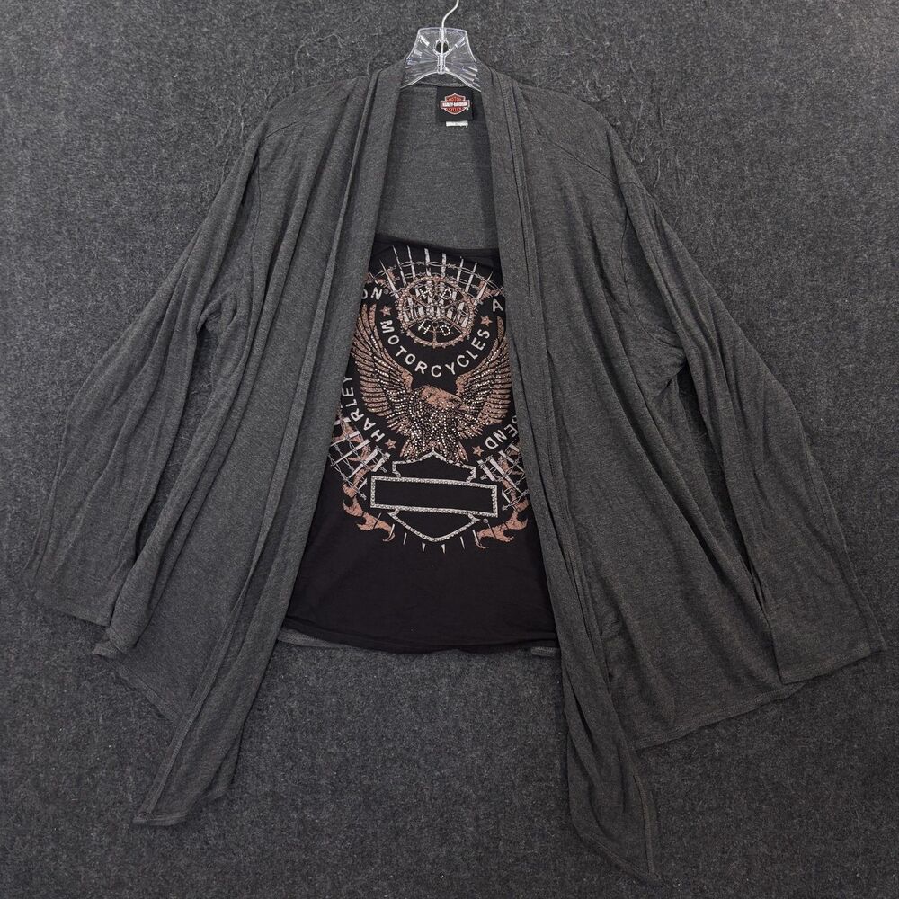 Harley-Davidson Blouse Women's 3XL Gray Tunic Open Front Eagle Rhinestone Biker